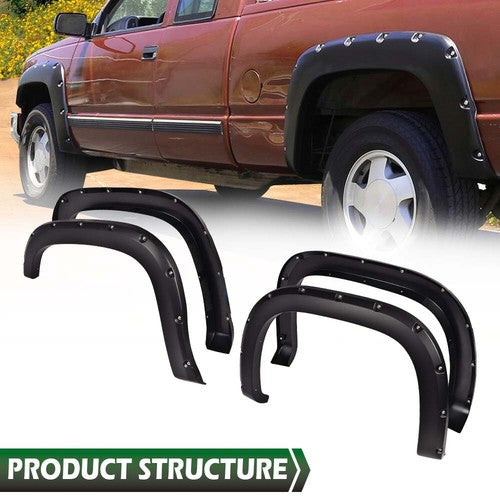 Solid Spare Fit For 07-13 GMC Sierra 1500 Offroad Pocket Rivet Style Wheel Fender Flares 4pc