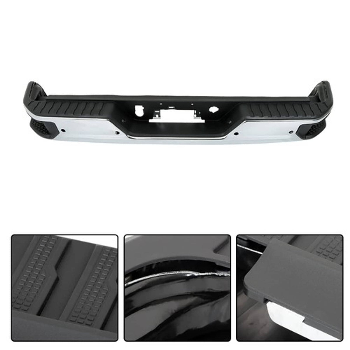 Solid Spare For Silverado/Sierra 1500 2019-2023 Steel Chrome Rear Bumper With Sensor Holes