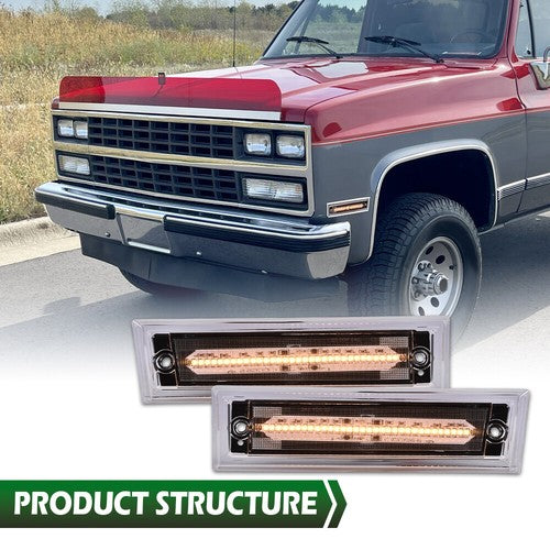 Solid Spare Front Side Marker Light Fit For 1981-1991 C10/C20/C30 GMC Clear Lens Amber LED