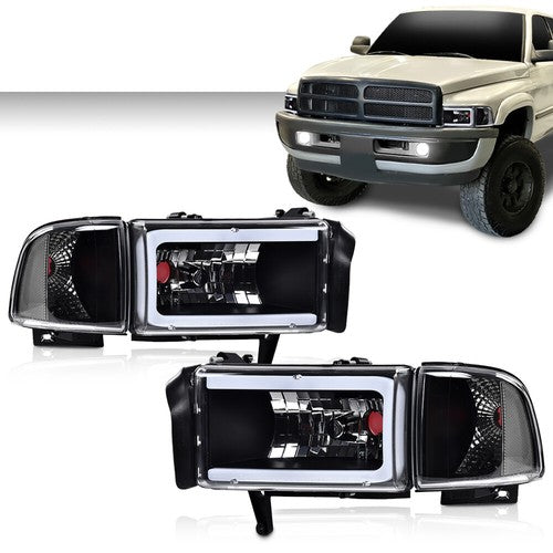 Solid Spare Fit For 94-02 Ram 1500 2500 3500 Black/Clear Corner LED DRL Headlight Headlamps