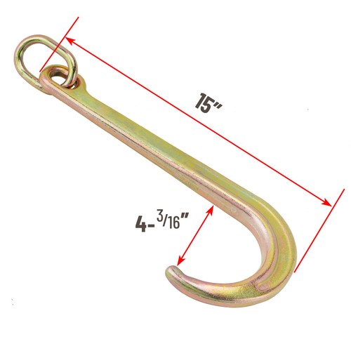 (2)15" Inch J Hook with Chain Link Tow Axle Strap Wrecker Clevis WLL G70 5400LBS