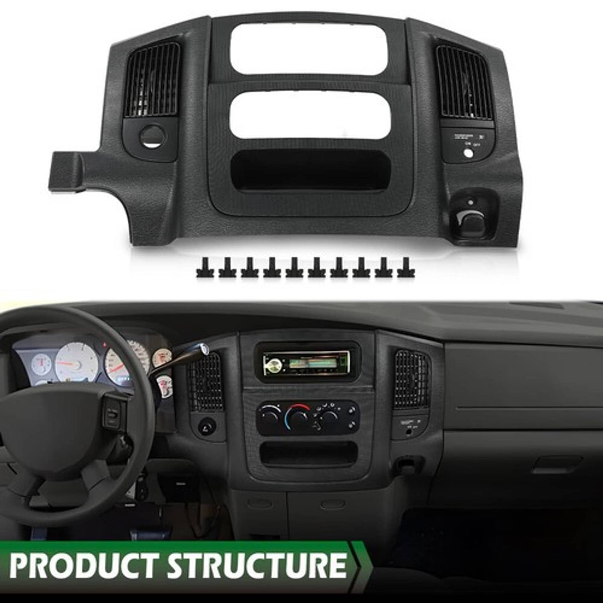 Solid Spare Radio Control A/C Heat Dash Bezel Fit For 02-05 Dodge Ram 1500 2500 3500 Black