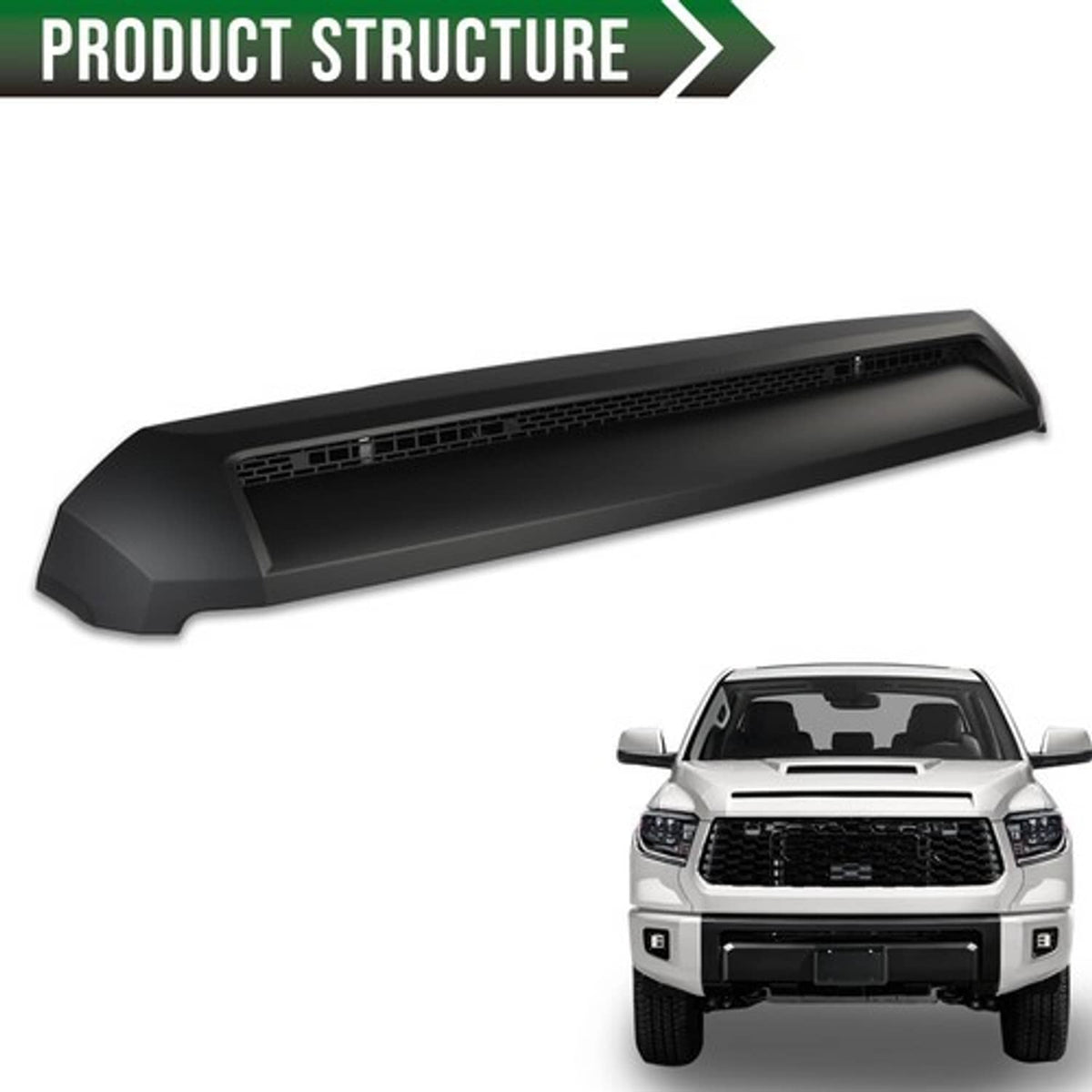 Solid Spare Front Upper Hood Bulge Molding Matte Black Fit For 2014-2021 Toyota Tundra