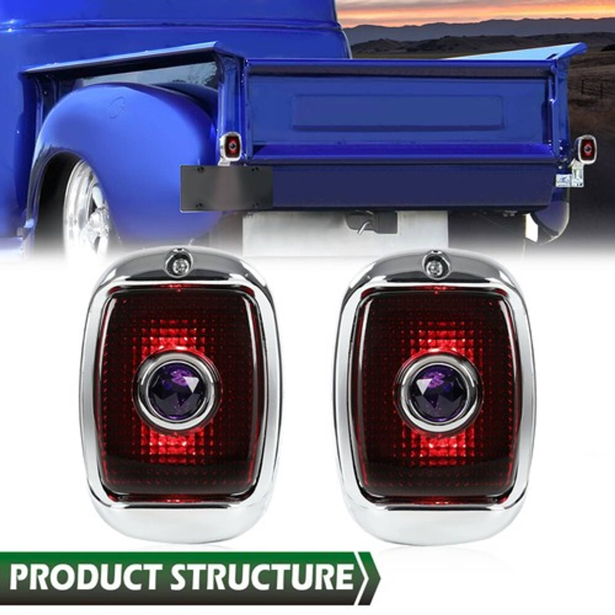 Solid Spare Fit For 1940-1953 Chevy GMC Truck Rear Blue Dot Tail Lamps License Plate Lights
