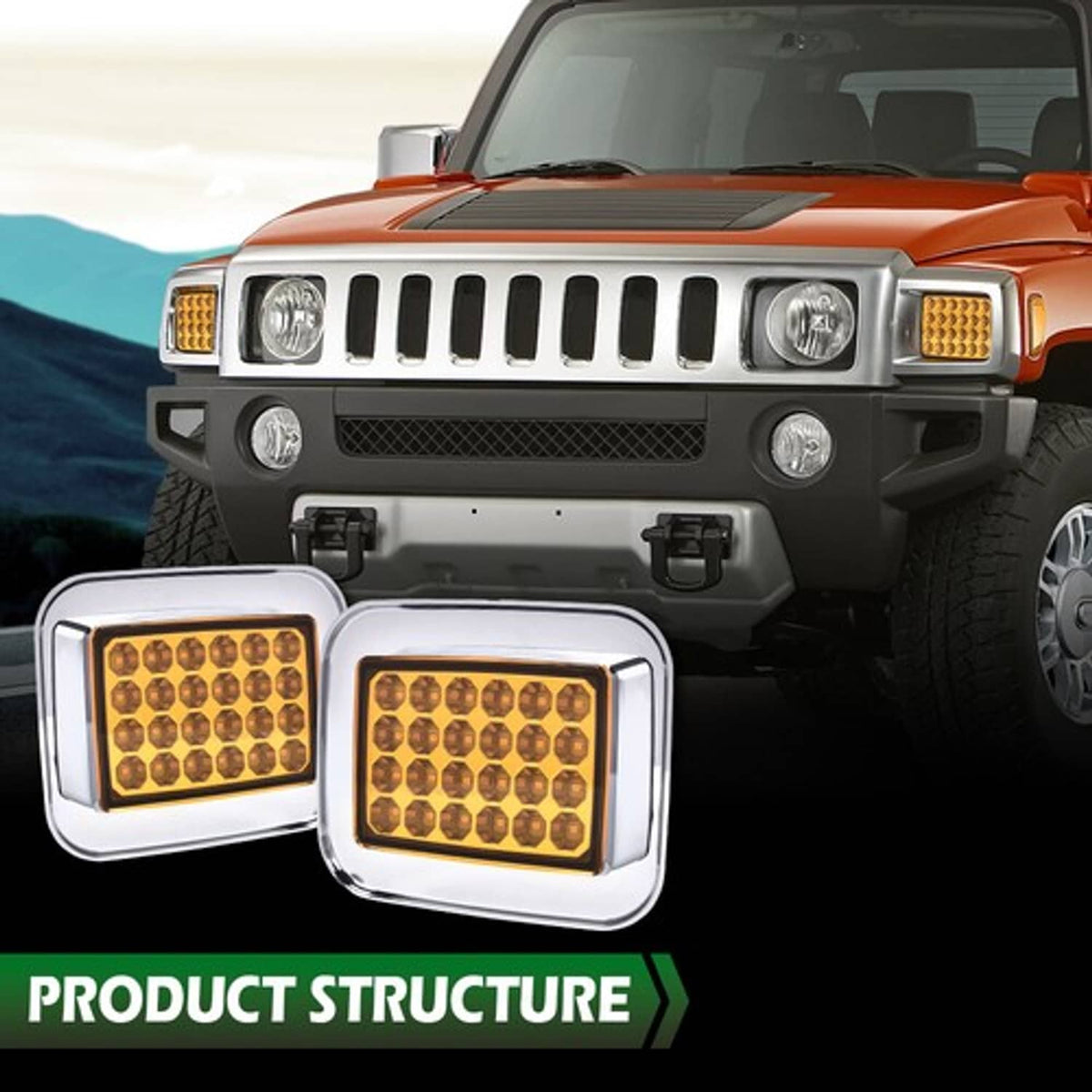 Solid Spare Fit For 2003-2009 Hummer H2 Amber Lens LED Front Turn Signal Light Parking Lamp