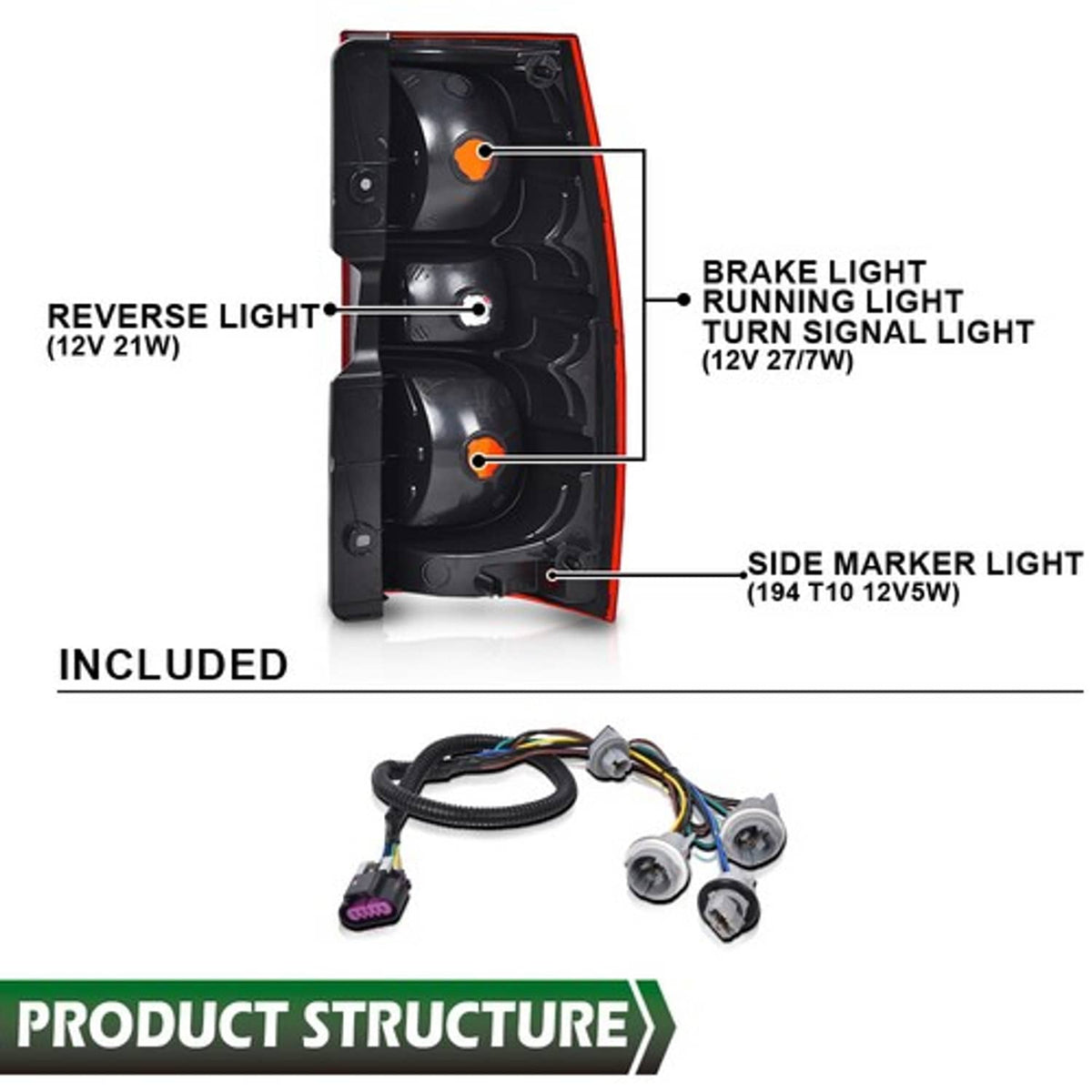 Solid Spare Tail Light Lamp Fit For 07-14 Chevrolet Tahoe Suburban 1500 Left Side W/Bulb