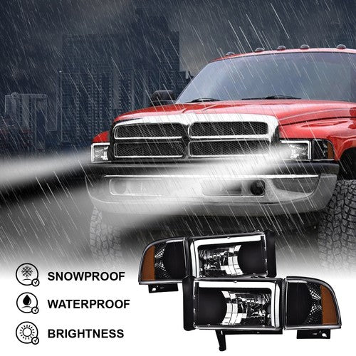 Solid Spare LED DRL Headlights Corner Lamps Black Fit For 94-02 Dodge Ram 1500 2500 3500