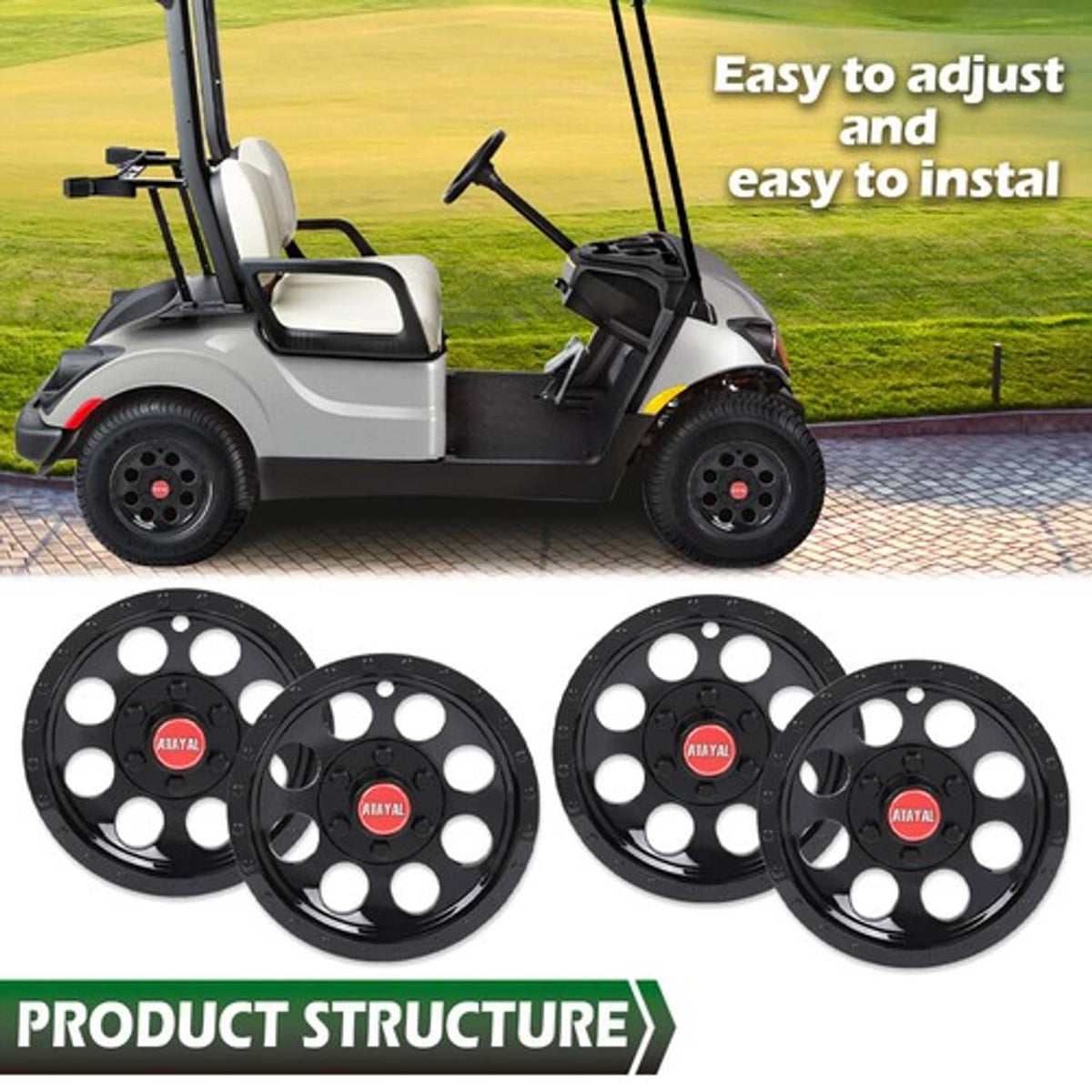 Solid Spare Fit For EZGO Club Car Yamaha 4pcs 10" Golf Cart Wheel Covers Hub Caps Black