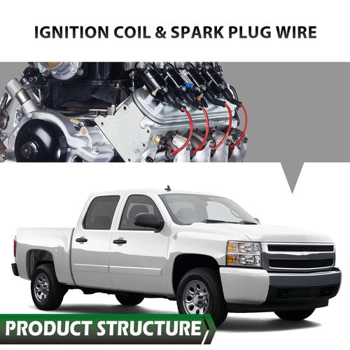 Solid Spare Fit For Chevy GMC 4.8L 5.3L 6.0L Square Ignition Coil & Spark Plug Wire 8 Pack
