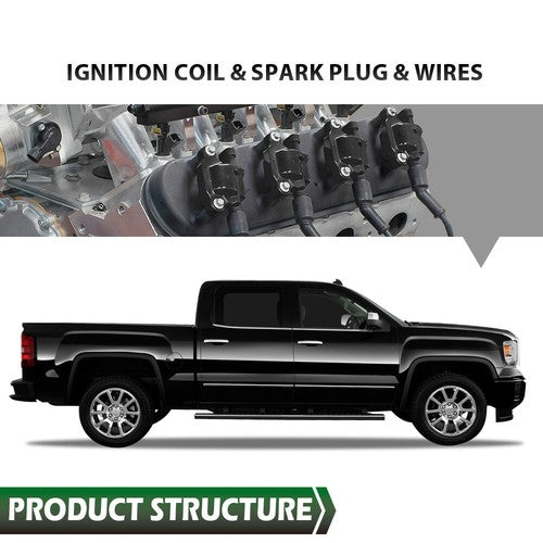 Solid Spare 8PCS Fit For Silverado 1500 Tahoe GMC Square Ignition Coil & Spark Plug & Wires