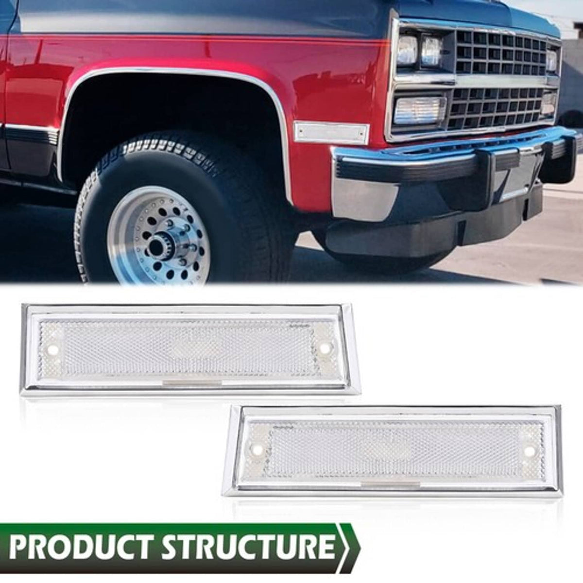 Solid Spare Pair Front Signal Side Marker Lights Clear Fit For 81-91 GMC Chevy Pickup Truck