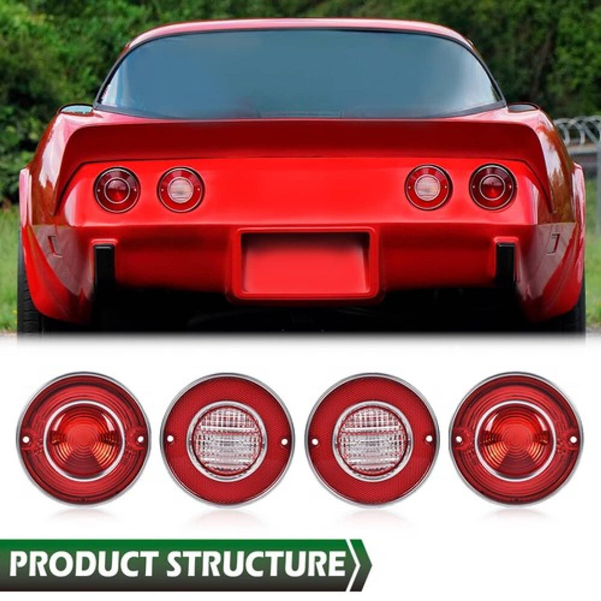 Solid Spare 4pcs Tail Lights & Backup Lights Fit For 1975-1979 Chevrolet Corvette C3 5.7L V8