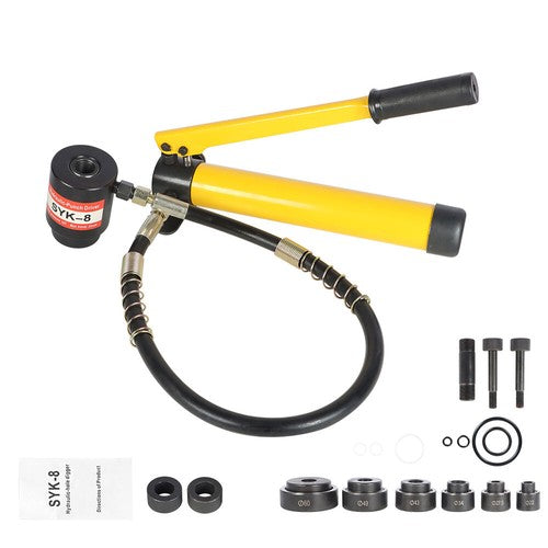Solid Spare 10 Ton 1/2" to 2" Hydraulic Knockout Punch Driver Tool With 6 Dies Kit
