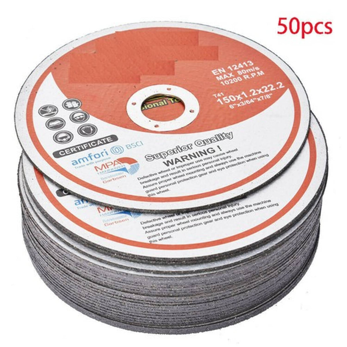 Solid Spare Cutting Discs 50 Pack 6"x.045"x7/8" Cut-off Wheel - Metal & Stainless Steel