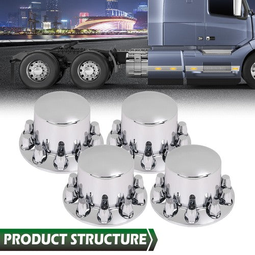 Solid Spare New 4pcs Rear Wheel Axle Hub Covers Semi Truck Silver Hubcaps Kits 33MM Lug Nuts