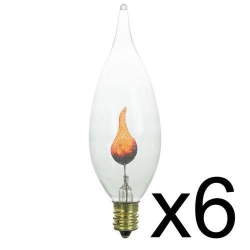 Solid Spare (6) Flicker Flame Flickering Bulb for GE 73254 3w Light