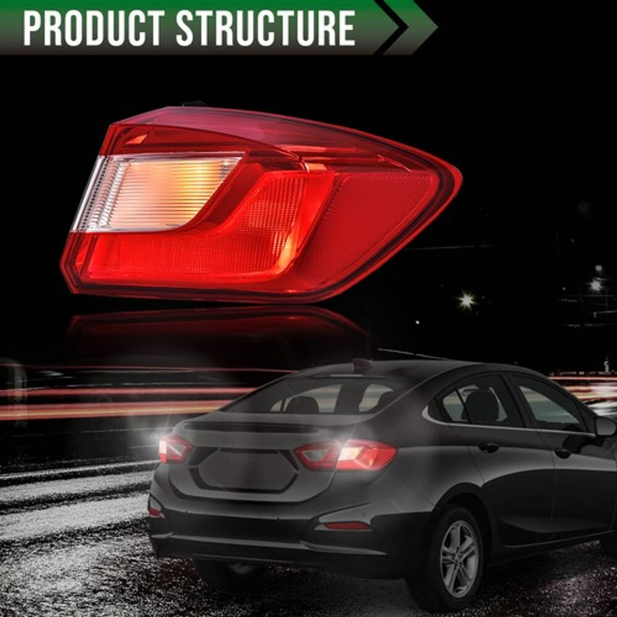 Solid Spare Outer Tail Light Brake Lamp Fit For 16-19 Chevy Cruze Sedan Passenger Side