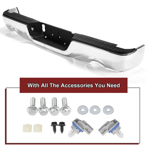 Solid Spare Rear Bumper Chrome For 2009-2018 Dodge RAM 1500 w/o Sensor Holes w/ Dual Exhaus
