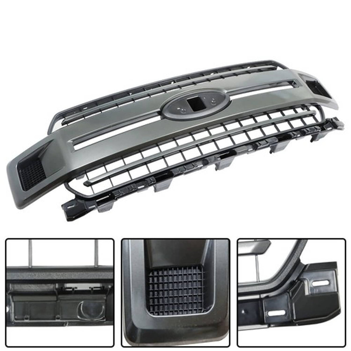 Solid Spare JL3Z-8200-FCPTM Hood Grille Bumper Upper Gray Set For Ford F-150 2018-2020 New