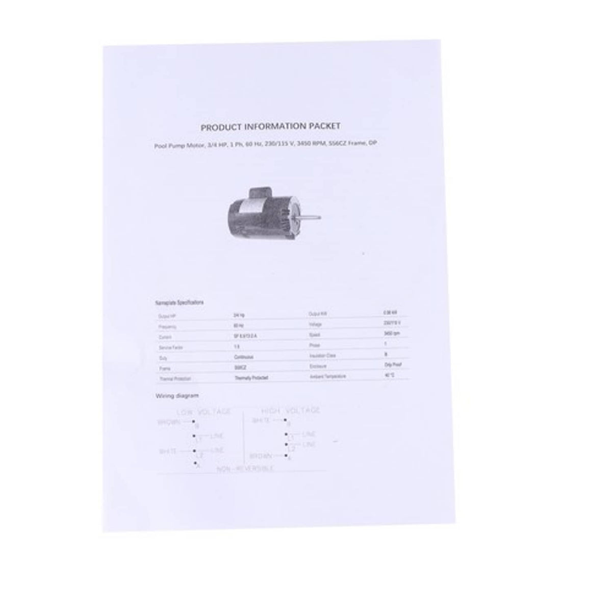 Solid Spare B668 Swimming Pool Water Pump Motor 0.75HP 115/230V 3450 RPM Cleaner Motor