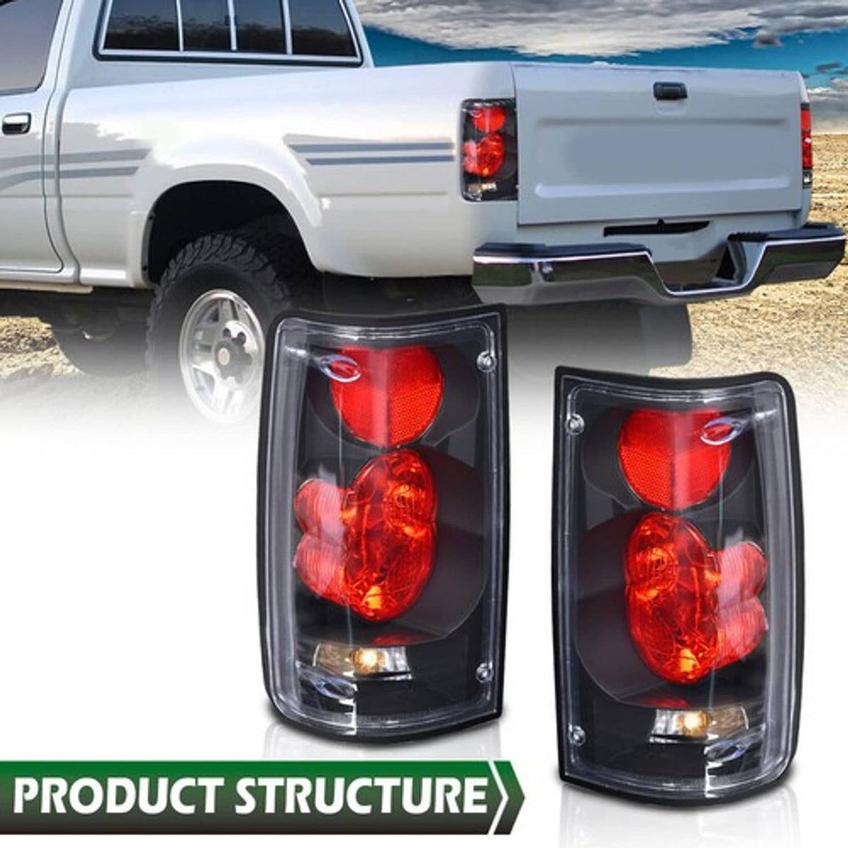 Solid Spare Red/Black Tail Lights Brake Lamps Fit For 1989-1995 Toyota Pickup Left+Right