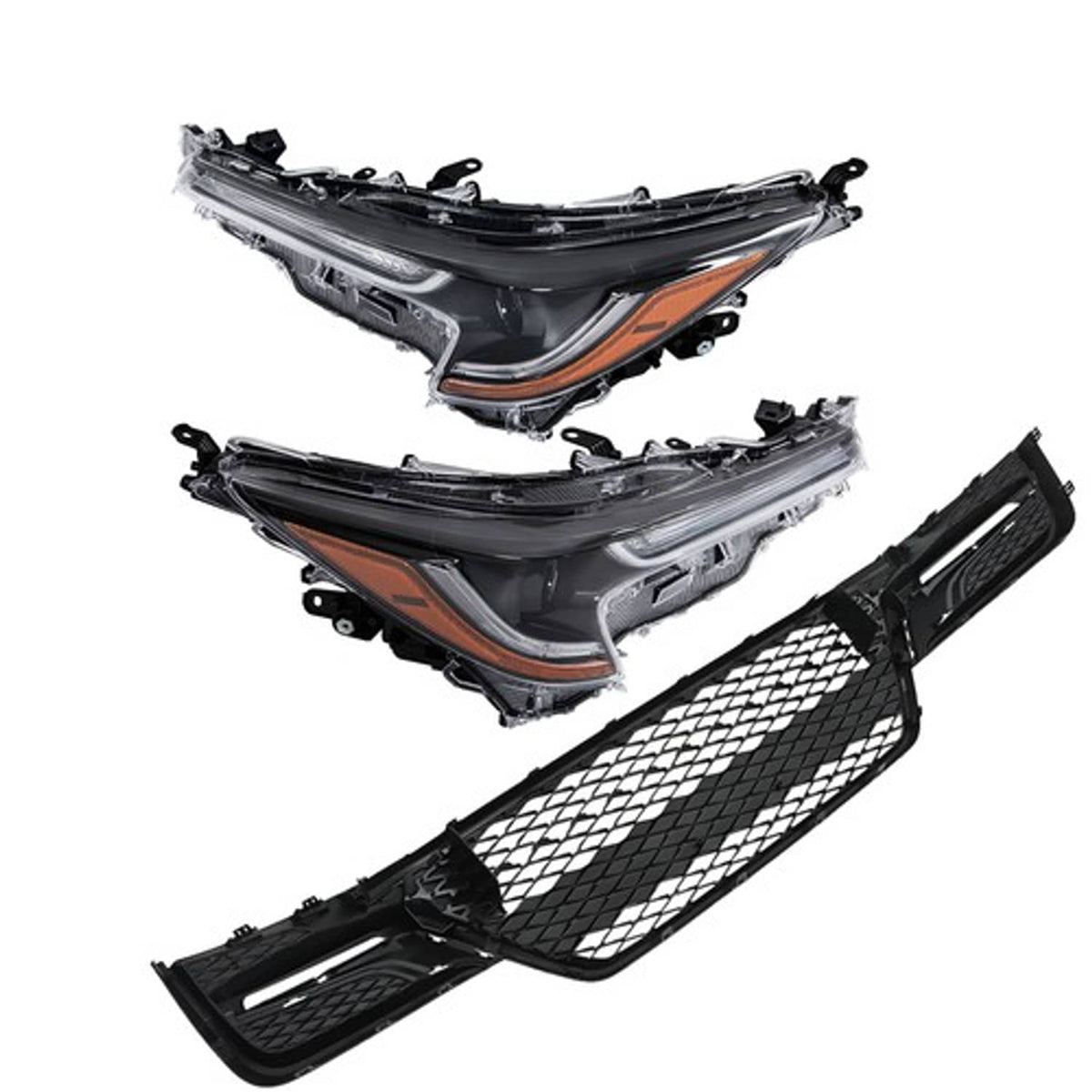 Solid Spare Front For Toyota Corolla 2023-2024 Pair LED Clear Headlights&Lower Grill Black