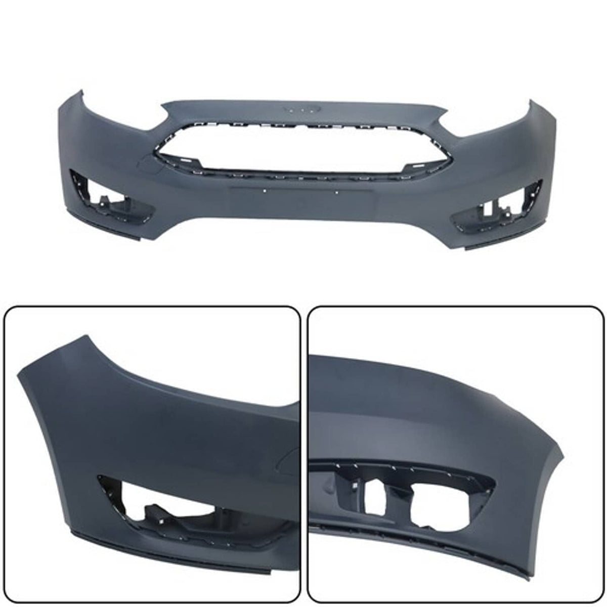 Solid Spare For Ford Focus 15-2018 Front Bumper Cover+Upper Grille w/Fog Light (Cover) Pair
