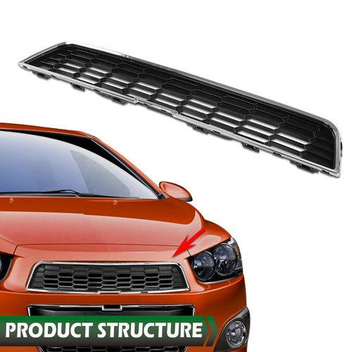 Solid Spare Fit For 2012-2016 Chevrolet Sonic Front Bumper Upper Grille Grill w/ Chrome Trim