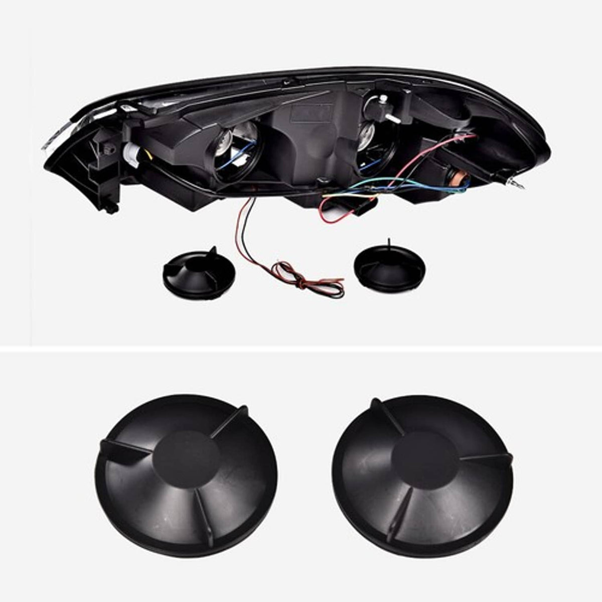 Solid Spare Fit For 2006-2016 Chevy Impala Headlights W/ LED DRL Lamps Black Smoked