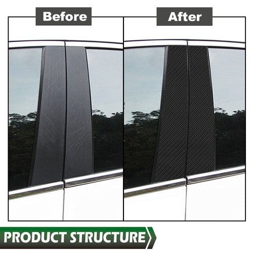 Solid Spare Fit For 2006-2011 BMW 3-Series E90 Door Trim Cover 6PC Carbon Look Pillar Posts