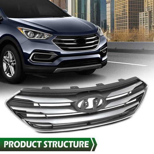 Solid Spare Fit For 2017-2018 Hyundai Santa Fe Sport Front Bumper Upper Grille Assembly