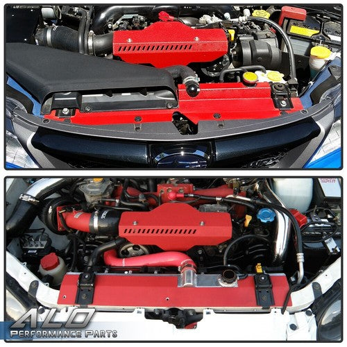 Solid Spare Fit For 2002-2007 Subaru WRX & STI Radiator Shroud & Pulley Belt Cover Combo Red