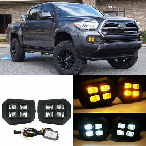 Fit 2016-2022 Toyota Tacoma 4-Eyes DRL LED White&Amber Fog lights Turn signal