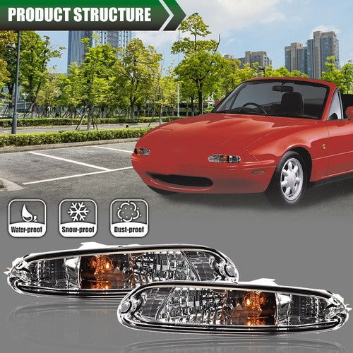 Solid Spare Fit For 1990-1997 Mazda MX-5 Miata Clear Lens Front Bumper Signal Parking Lights