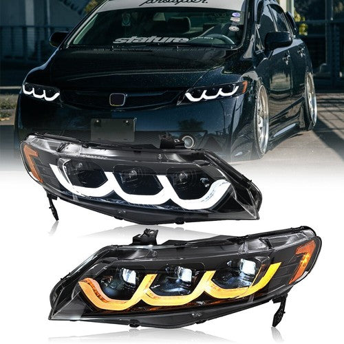Solid Spare Full LED Headlights For Honda Civic 2006-2011 Sequential Headlamp Assembly Pair