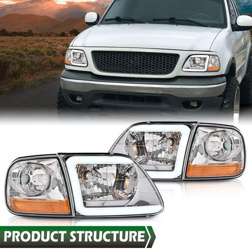 Solid Spare Clear LED DRL Headlights+Corner Lights Fit For 97-03 Ford F150/99-02 Expedition