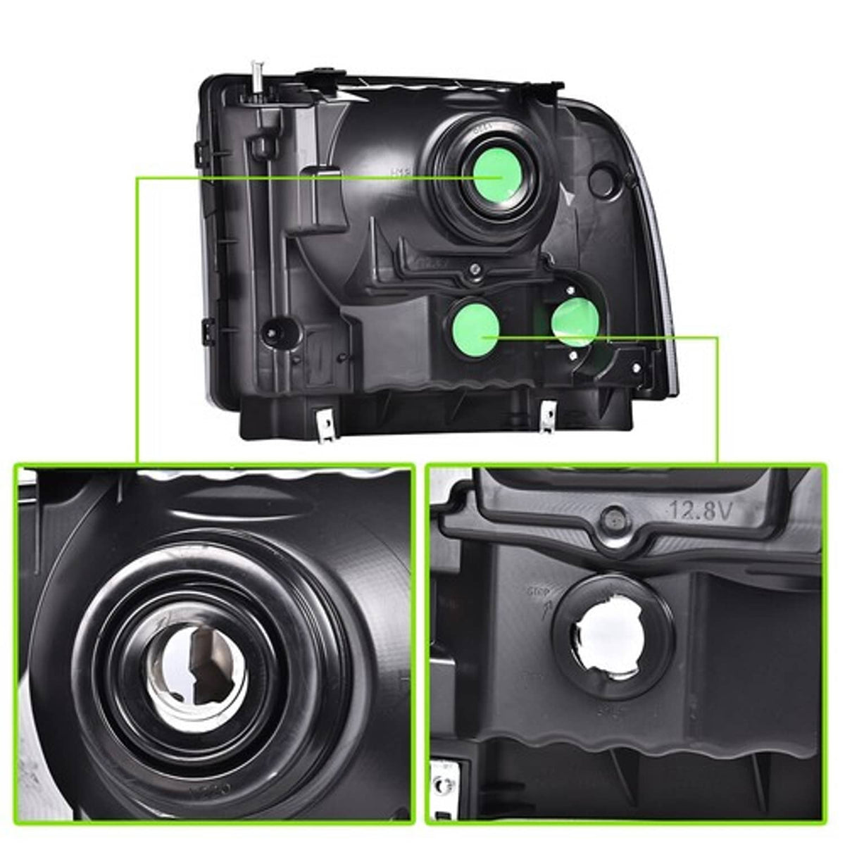 Solid Spare Fit For 99-04 Ford F250 F350 Super Duty Excursion Smoke Conversion Headlights