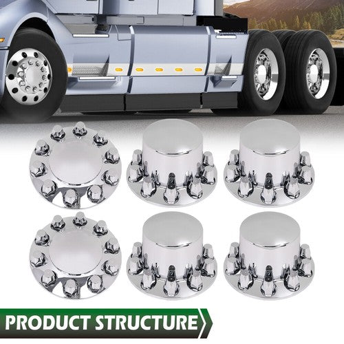 Solid Spare Complete 33mm Lug Silver Hub Cover Semi Truck Wheel Axle Cover Kit Front & Rear