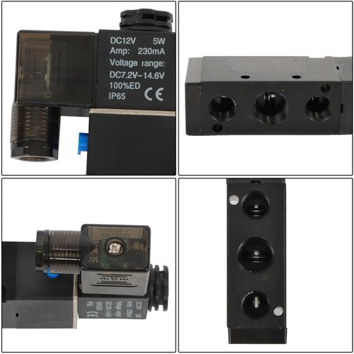 Solid Spare DC12V 3/8" BSPT 5 Way 2 Position Single Solenoid Pneumatic Air Valve