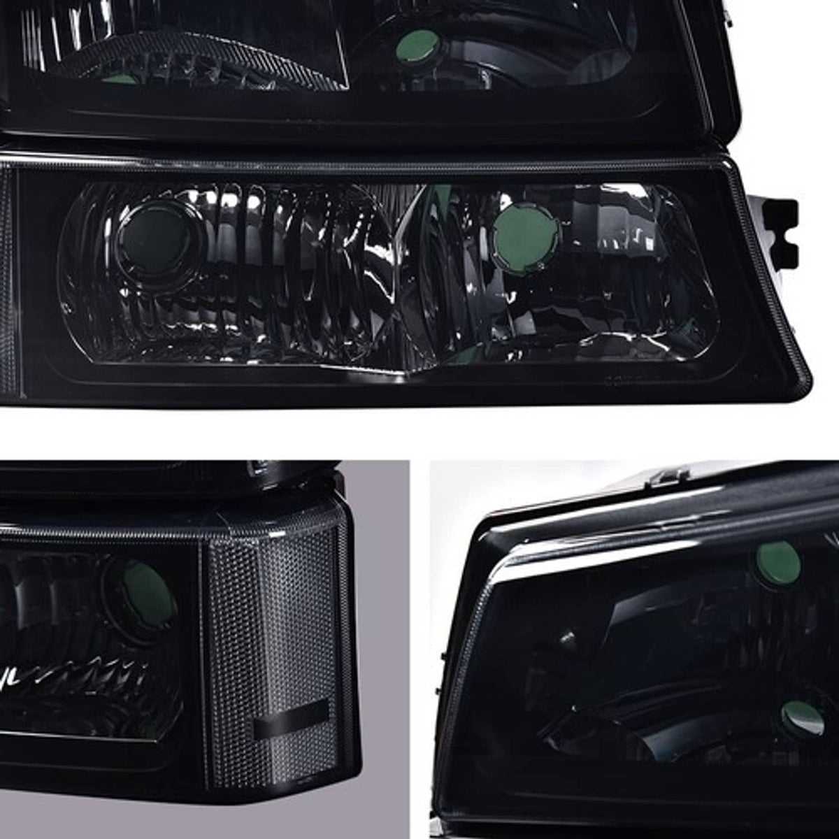Solid Spare Smoked Clear Corner Headlights+Signal Bumper Lamp Fit For 03-07 Chevy Silverado