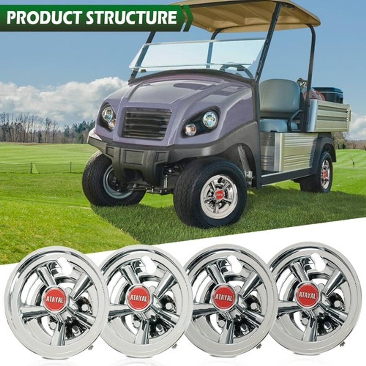 Solid Spare Fit For EZGO Club Car Yamaha 4PCS 8" Golf Cart Wheel Covers Hub Caps Chrome