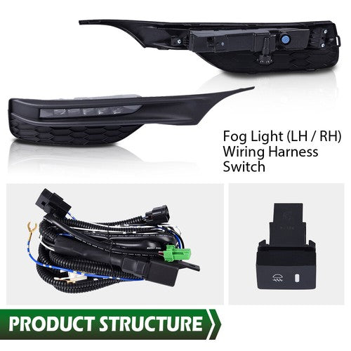 Solid Spare FIT FOR 16-17 HONDA ACCORD SEDAN 4 DOOR LED CLEAR FOG LIGHT LAMPS+BEZELS+SWITCH