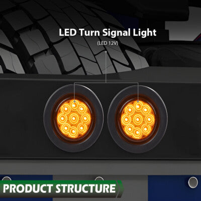Solid Spare 2x Amber 2" Inch Round 9 LED Side Marker Clearance Lights Truck Trailer Lamp 12V