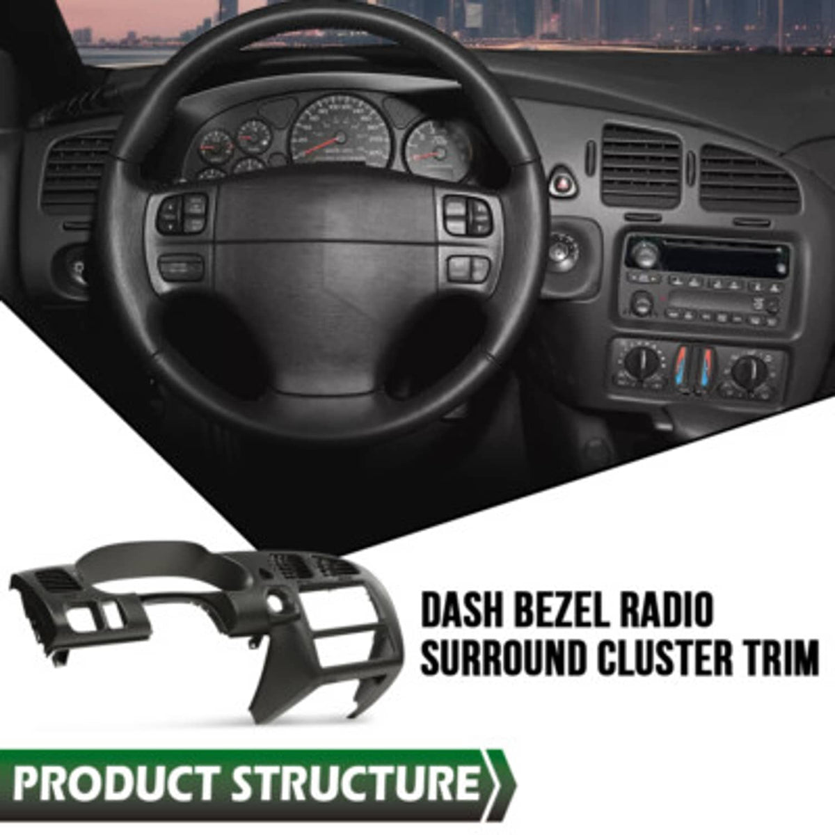 Solid Spare Fit For 2000-2005 Monte Carlo SS Instrument Cluster Radio Dash A/C Vent Bezel