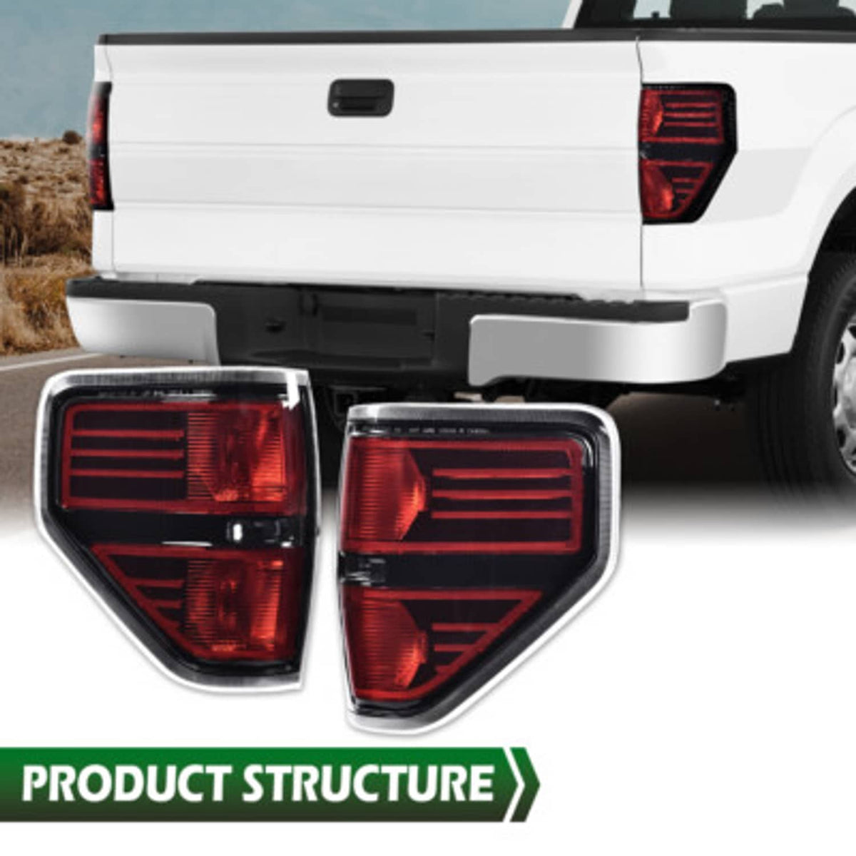 Solid Spare Rear Tail Lights Brake Lamps Assembly Fit For 2009-2014 Ford F-150 Pickup Truck