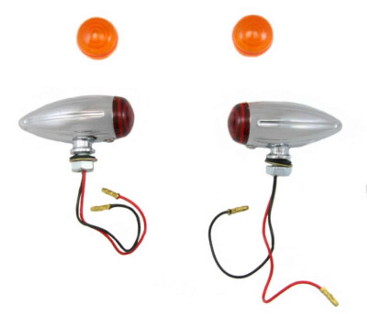 Solid Spare Chrome Motorcycle Bullet Lights with Amber & Red Lens Brake / Marker / Signal
