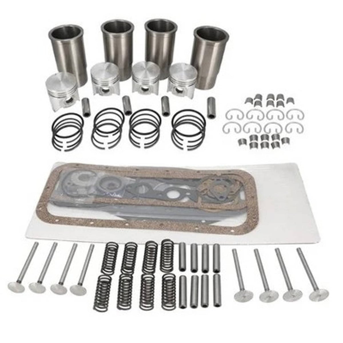 Solid Spare Engine Rebuild Kit with Valve Train - Less Bearings Flat Head Pistons
