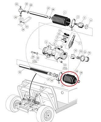 Club Car Steering Bellow Dust Seal, Short Driver Side # 101880001