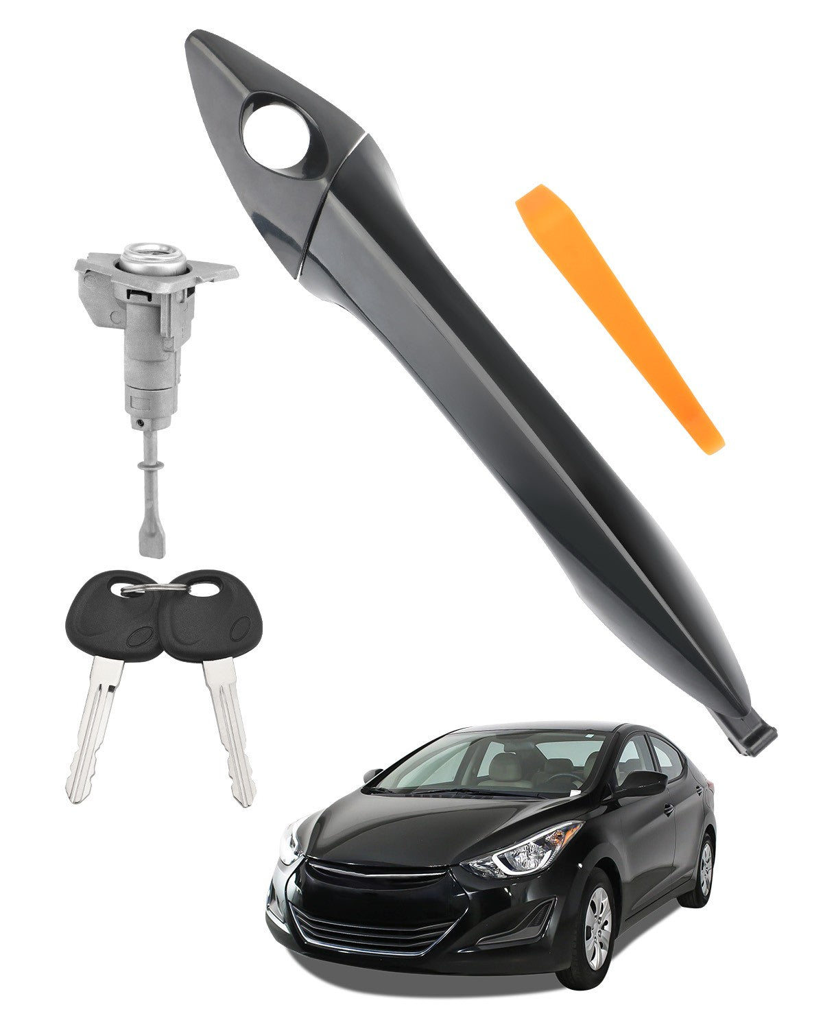 Exterior Door Handle Front Left w/ Lock Cylinder & Key Fit 11-16 Hyundai Elantra