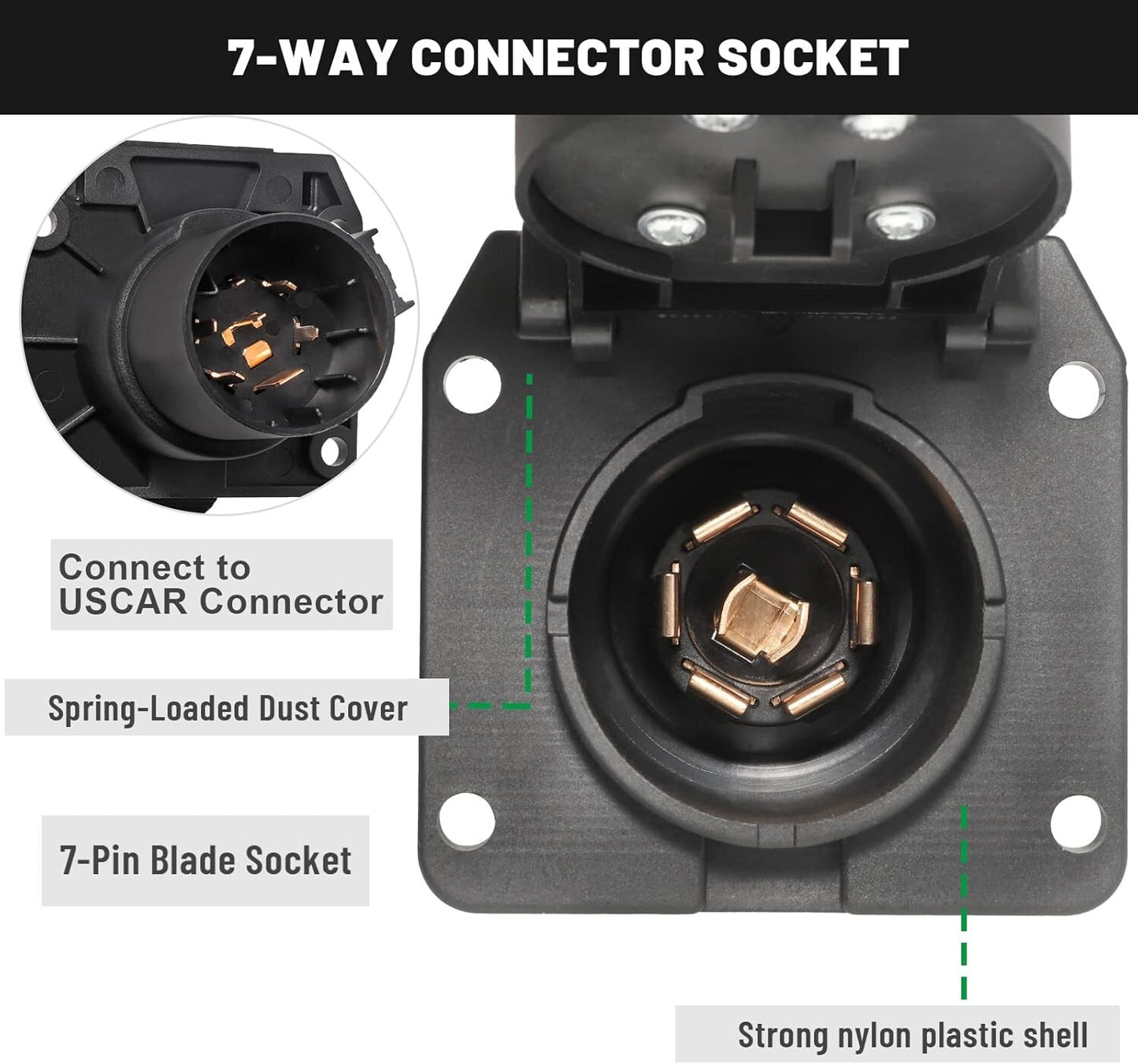 RV Blade 7 Pin Trailer Tow Connector Plug USCAR Socket For Ford F-150 1997-2011